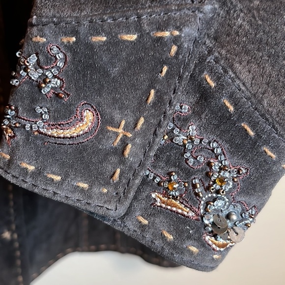 Coldwater Creek Dark Brown Leather Jacket with Embroidery - Picture 7 of 16